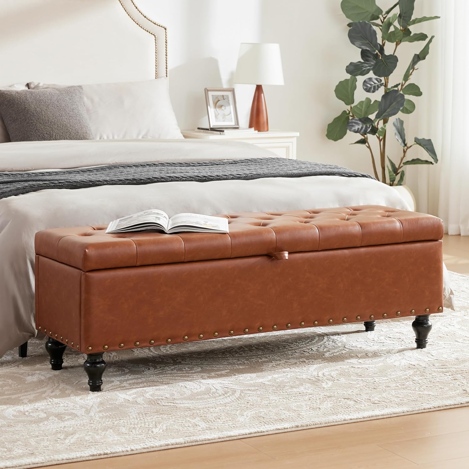 50" Storage Ottoman Bench, Tufted Ottoman with Storage for Living Room, Large End of Bed Ottomans
