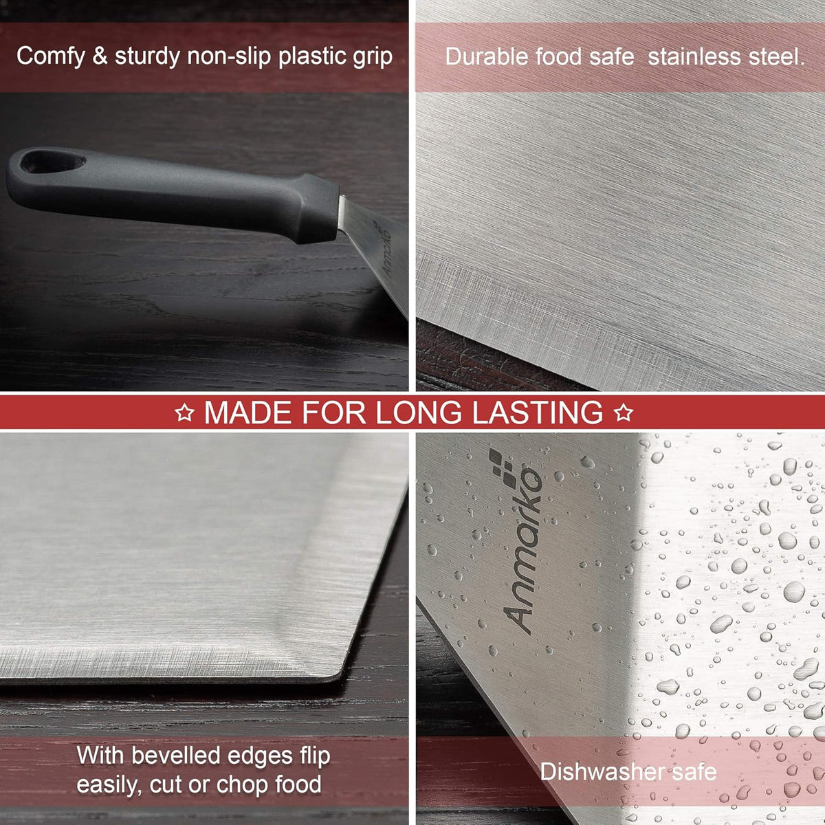 Metal Spatula Stainless Steel and Scraper - Professional Chef Griddle Spatulas Set of 3 - Heavy