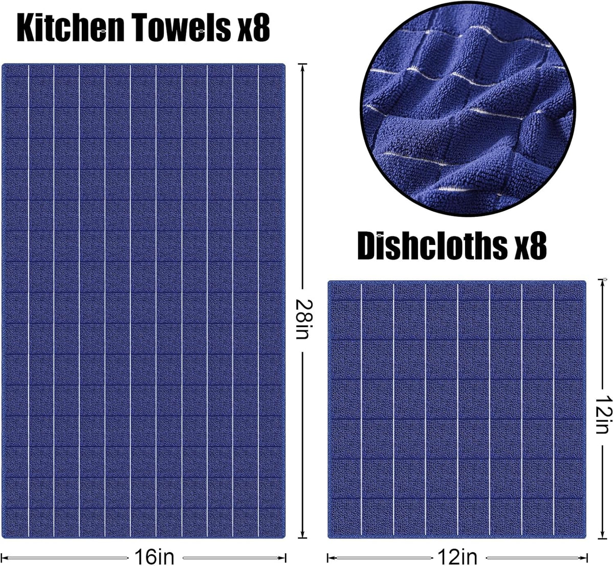 Homaxy Microfiber Kitchen Towels and Dishcloths Set, 16 Pack Soft and Absorbent Dish Hand Towels