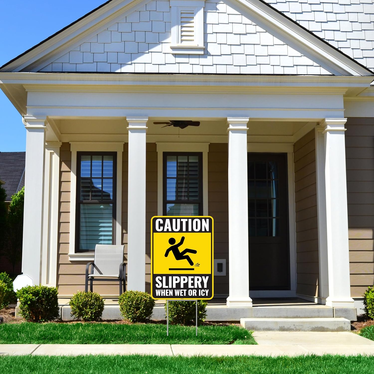 2PC Caution Slippery When Wet Or Icy Sign with Metal Stakes, 12 Inches by 9 Inches - Corrugated
