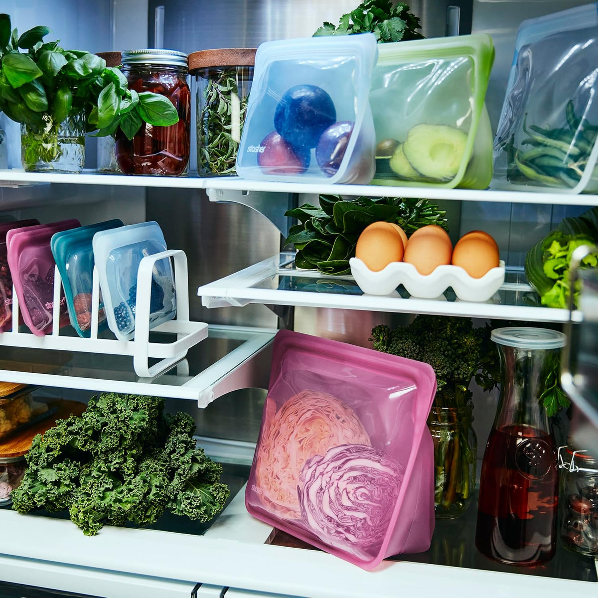 Stasher Premium Silicone Reusable Food Storage Stand-Up Bag Mega, Clear, Microwave, Sous Vide