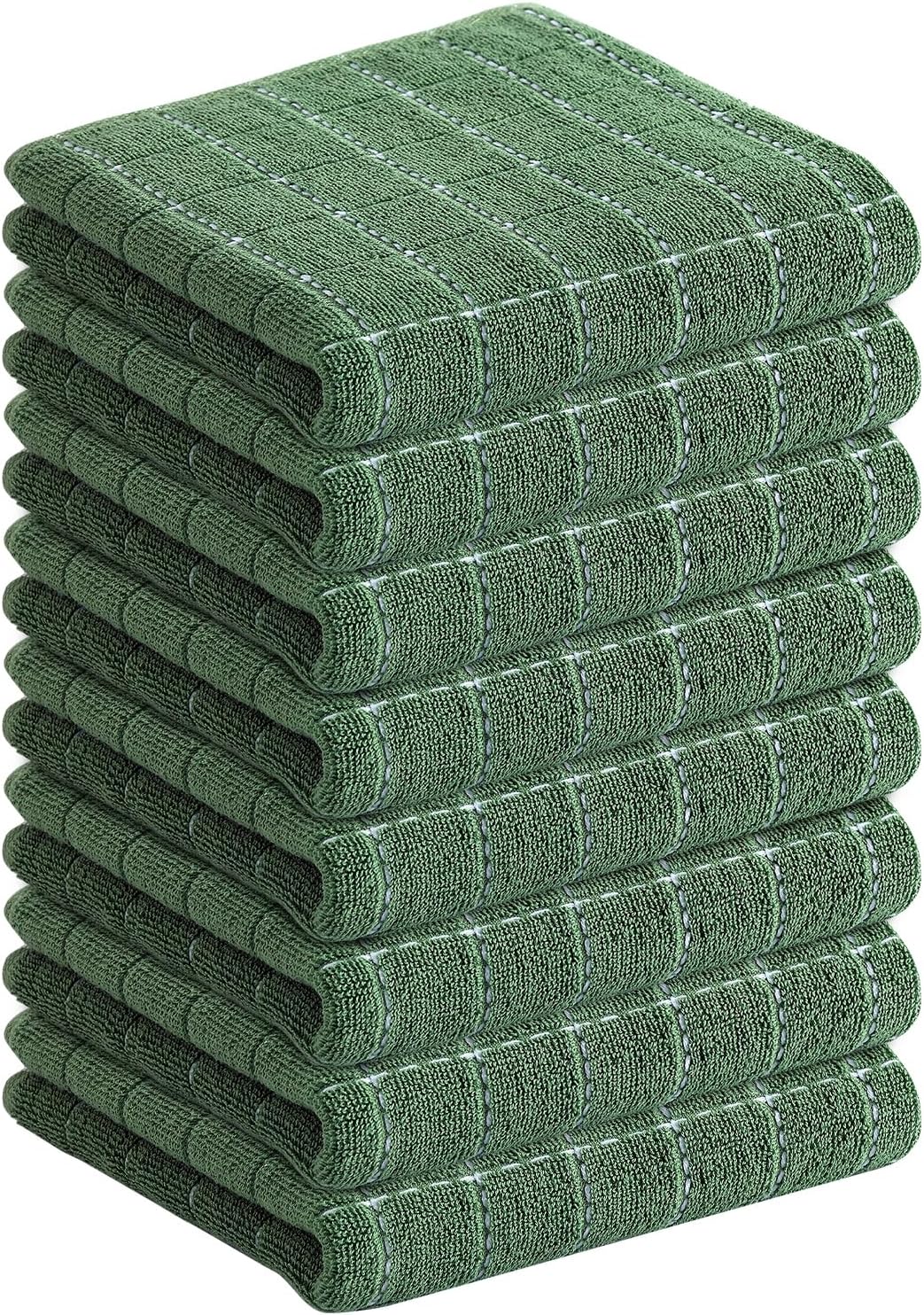 Homaxy 100% Cotton Terry Kitchen Towels(Grass Green, 13 x 28 inches), Checkered Designed, Soft and
