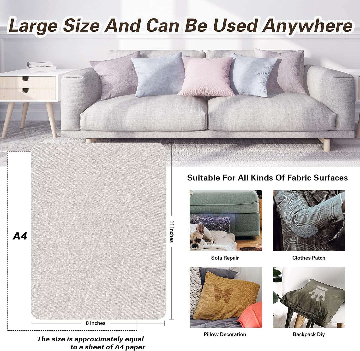 KING MOUNTAIN Fine Linen Repair Patches, Self-Adhesive Fabric, 8X11 Inch 2 PCS, Multi Color, for
