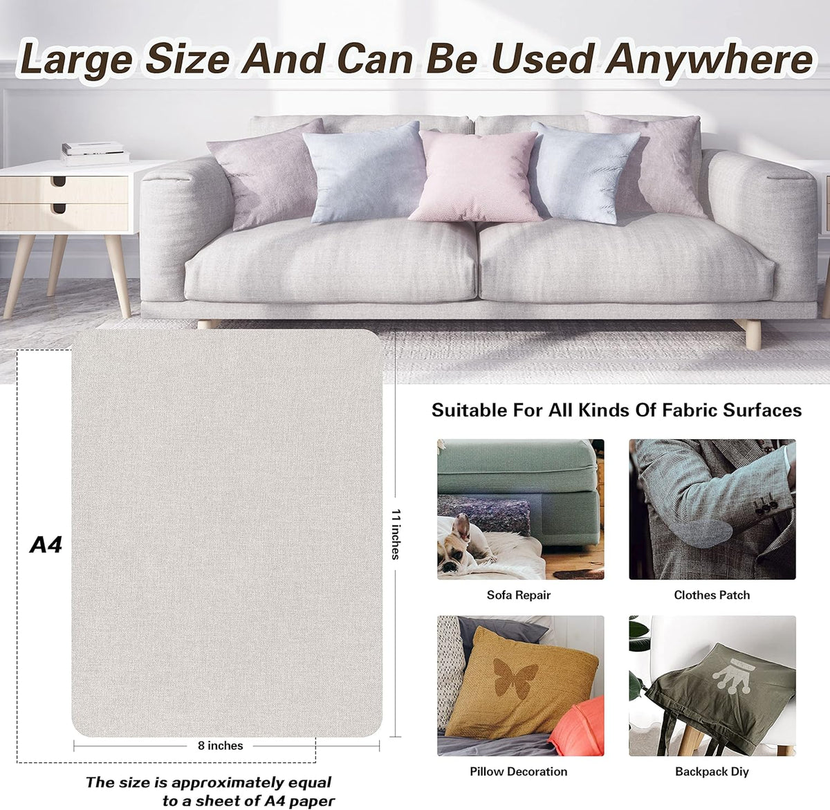 KING MOUNTAIN Fine Linen Repair Patches, Self-Adhesive Linen Fabric Patches, 8X11 inch Extra Size