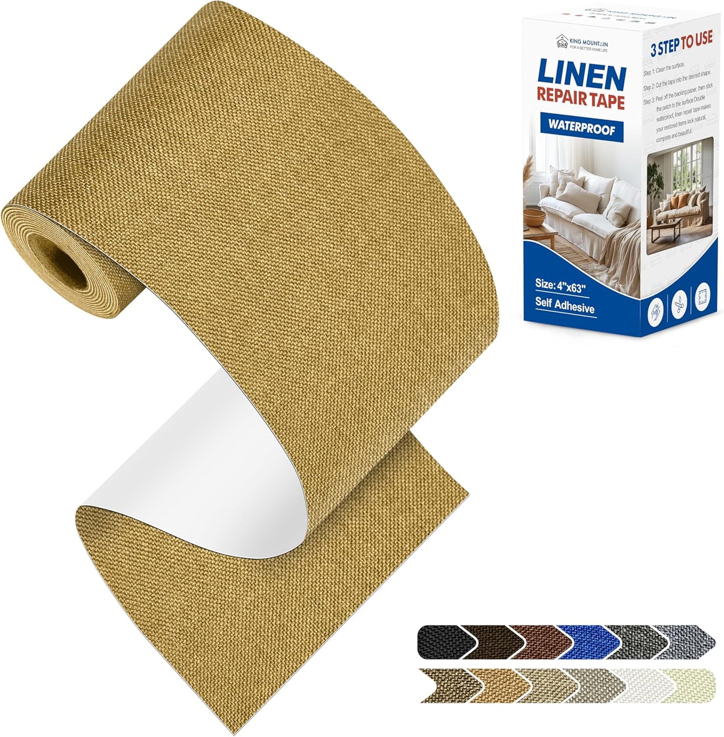 KING MOUNTAIN Linen Repair Patches, Self-Adhesive Fabric Patches, 4 X 63 inch Extra Size, Multi