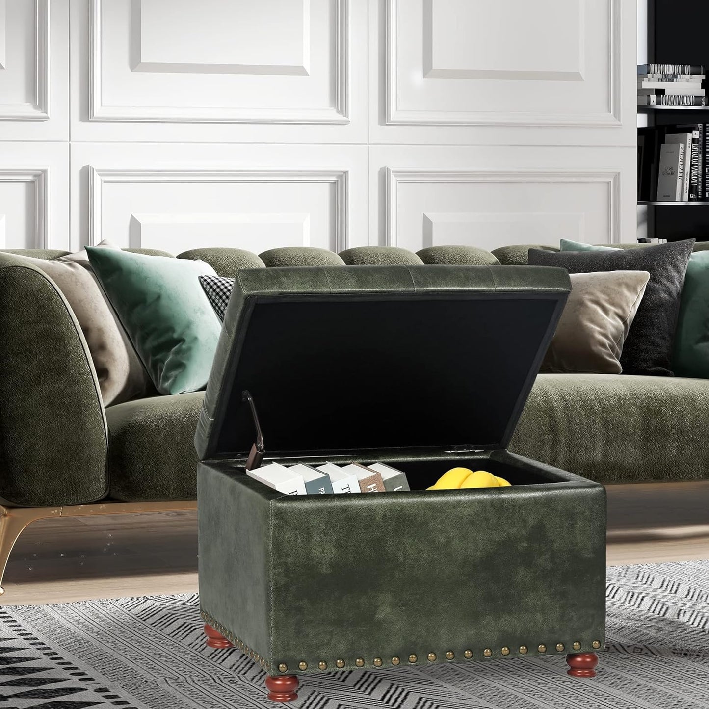 Joveco Storage Ottoman Rectangular Tufted Upholstered Ottomans with Rivet, Footrest Footstool Seat