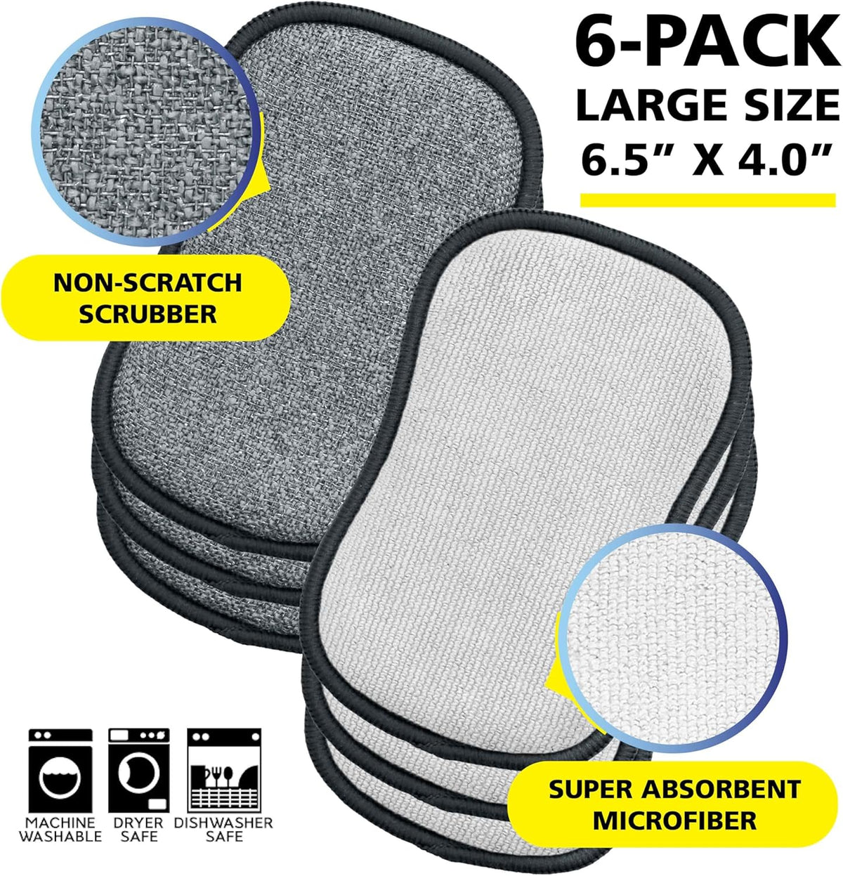 Fresh Scrub-N-Wipe Pad by Tuff-Scrub, 6-Pack, Antimicrobial & Charcoal Foam for Odor Control