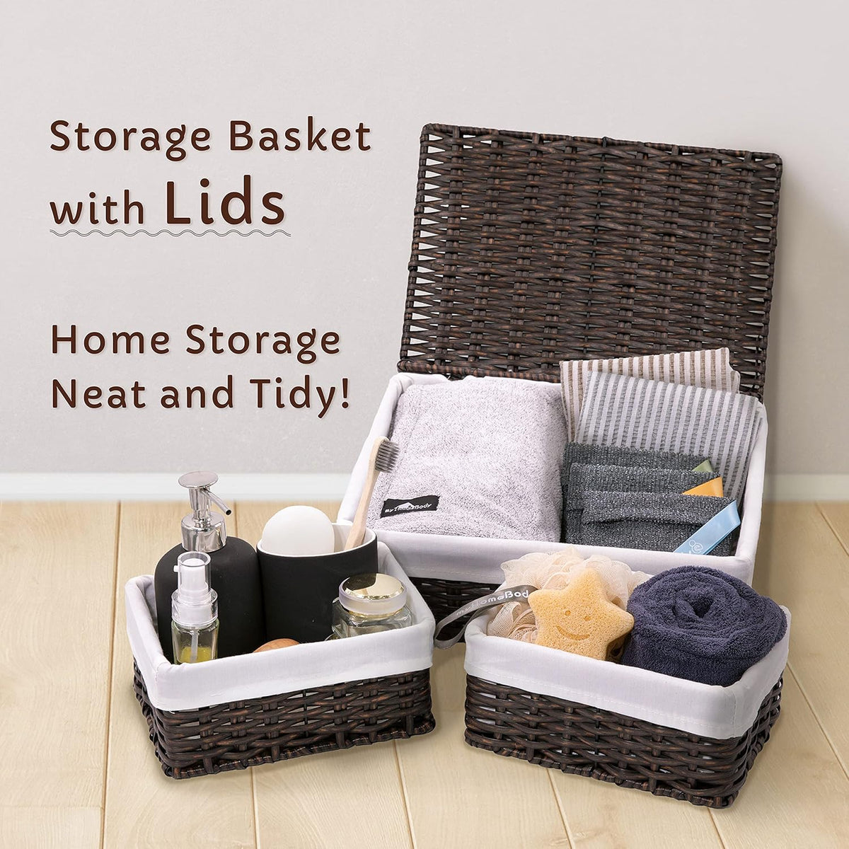 Baskets for Organizing, Undershelf Wicker Storage, Hand Woven Organizer for Closet Organization