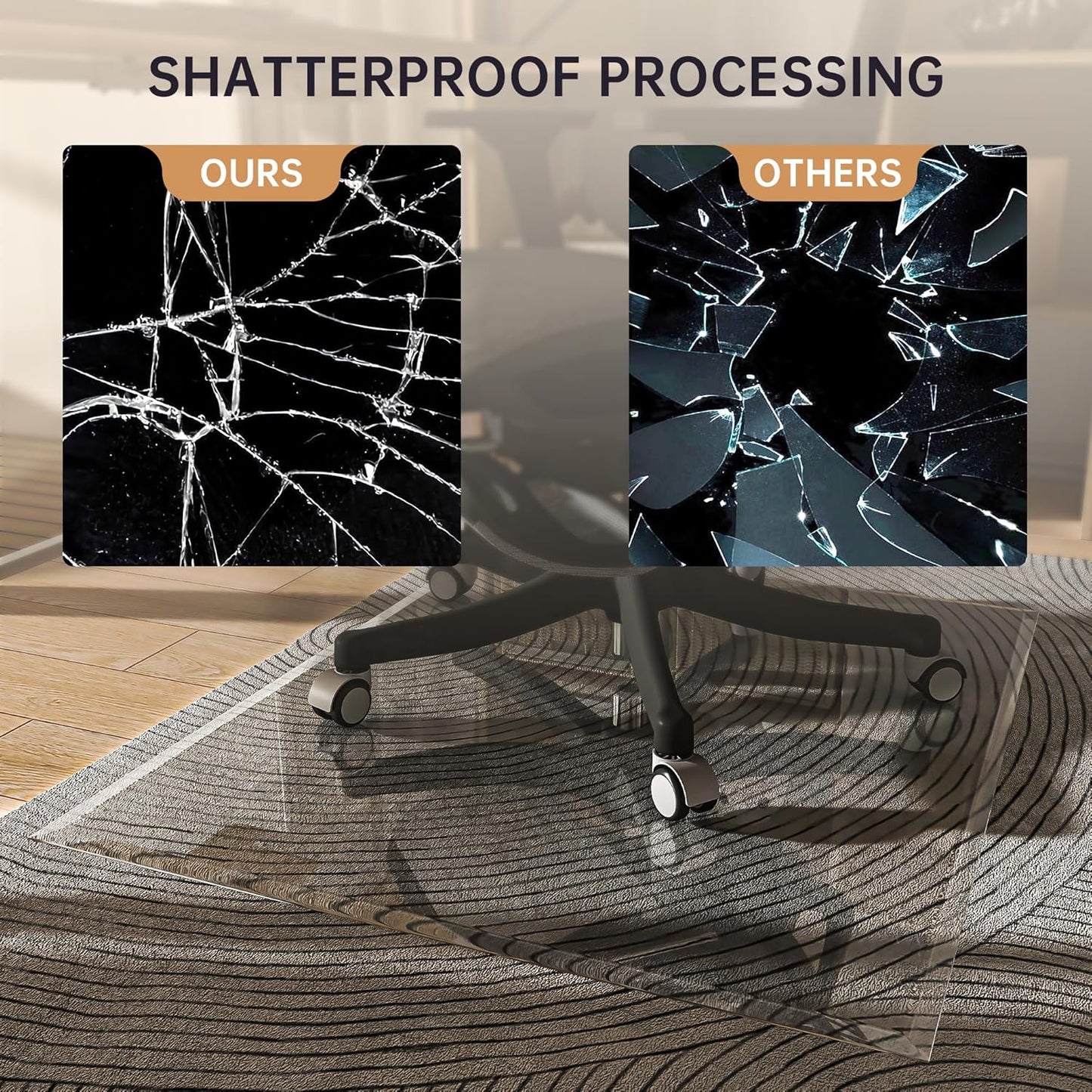 [Tempered Glass] 48“ x 36” Beveled Edge Glass Chair Mat with Polished Edge Clear Office Chair Mat