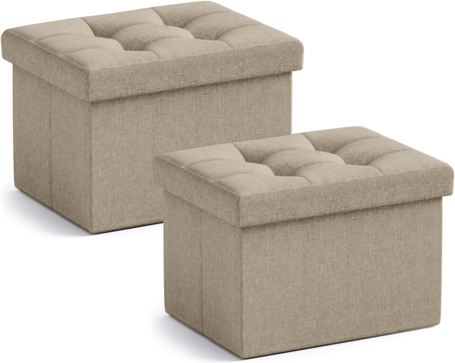 Ornavo Home Small Storage Ottoman, Set of 2, Foldable Collapsible Rectangle Linen Ottoman Foot Rest
