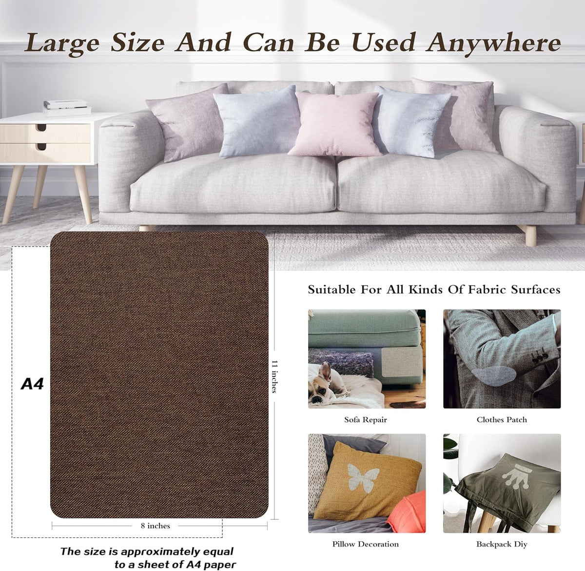 KING MOUNTAIN Coarse Linen Repair Patches, Self-Adhesive Linen Fabric Patches, 8X11 inch, Multi