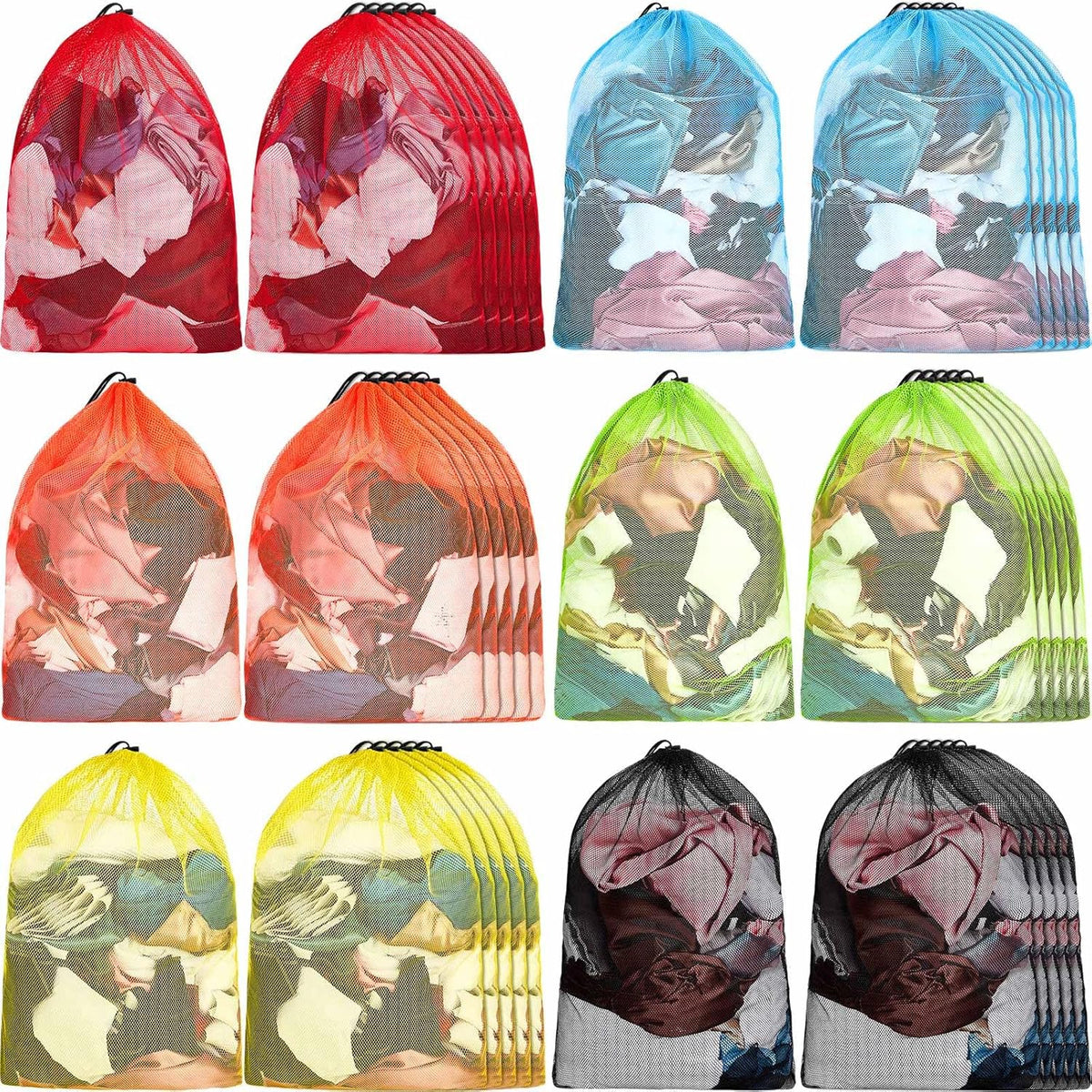 Berlune 36 Pcs Large Laundry Bag Colorful Extra Large Mesh Laundry Bag Bulk with Drawstring Heavy