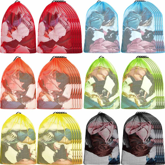 Berlune 36 Pcs Large Laundry Bag Colorful Extra Large Mesh Laundry Bag Bulk with Drawstring Heavy