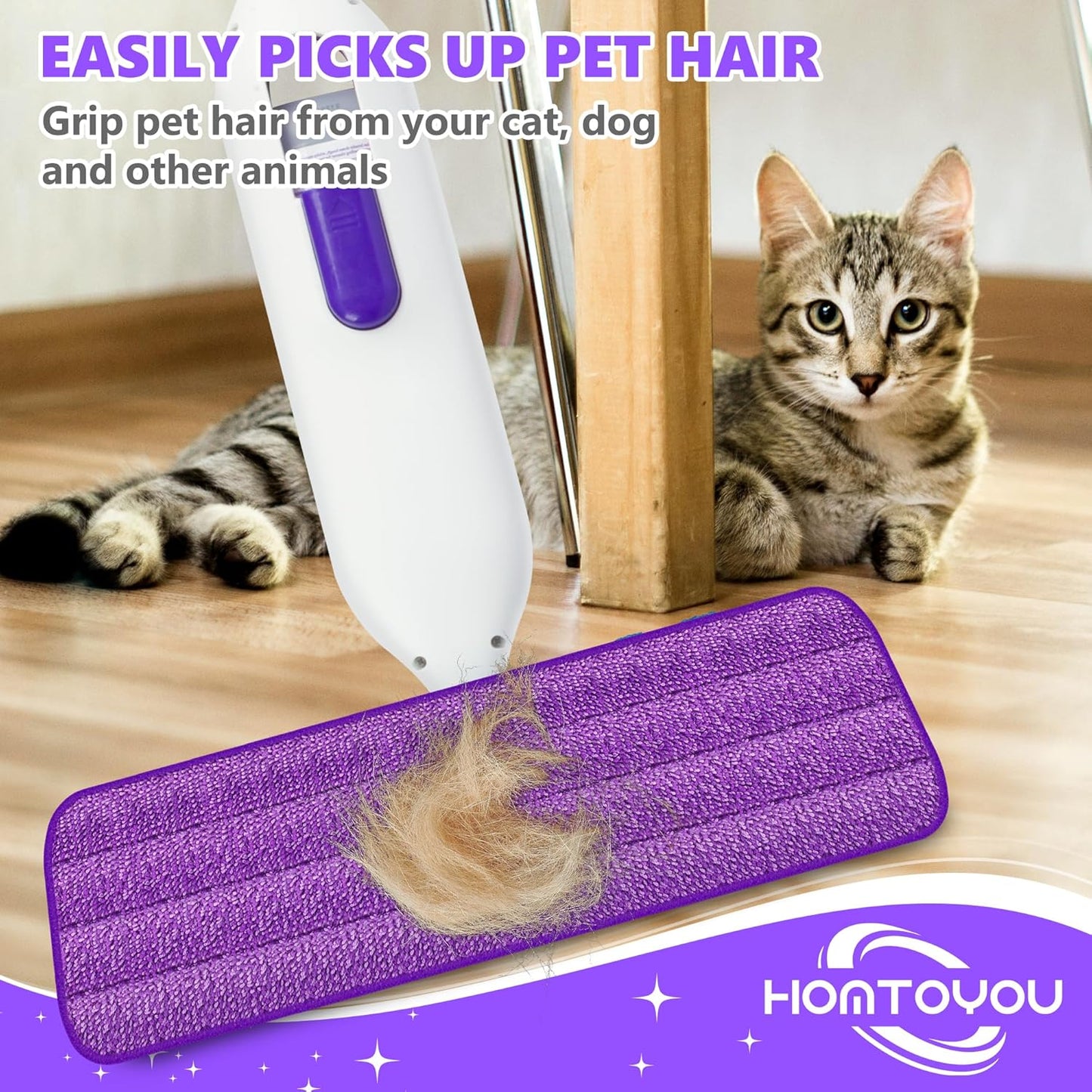 HOMTOYOU Reusable Pads Refills for Swiffer Power Mop: 6 Pack Microfiber Pad for Multi-Surface Floor