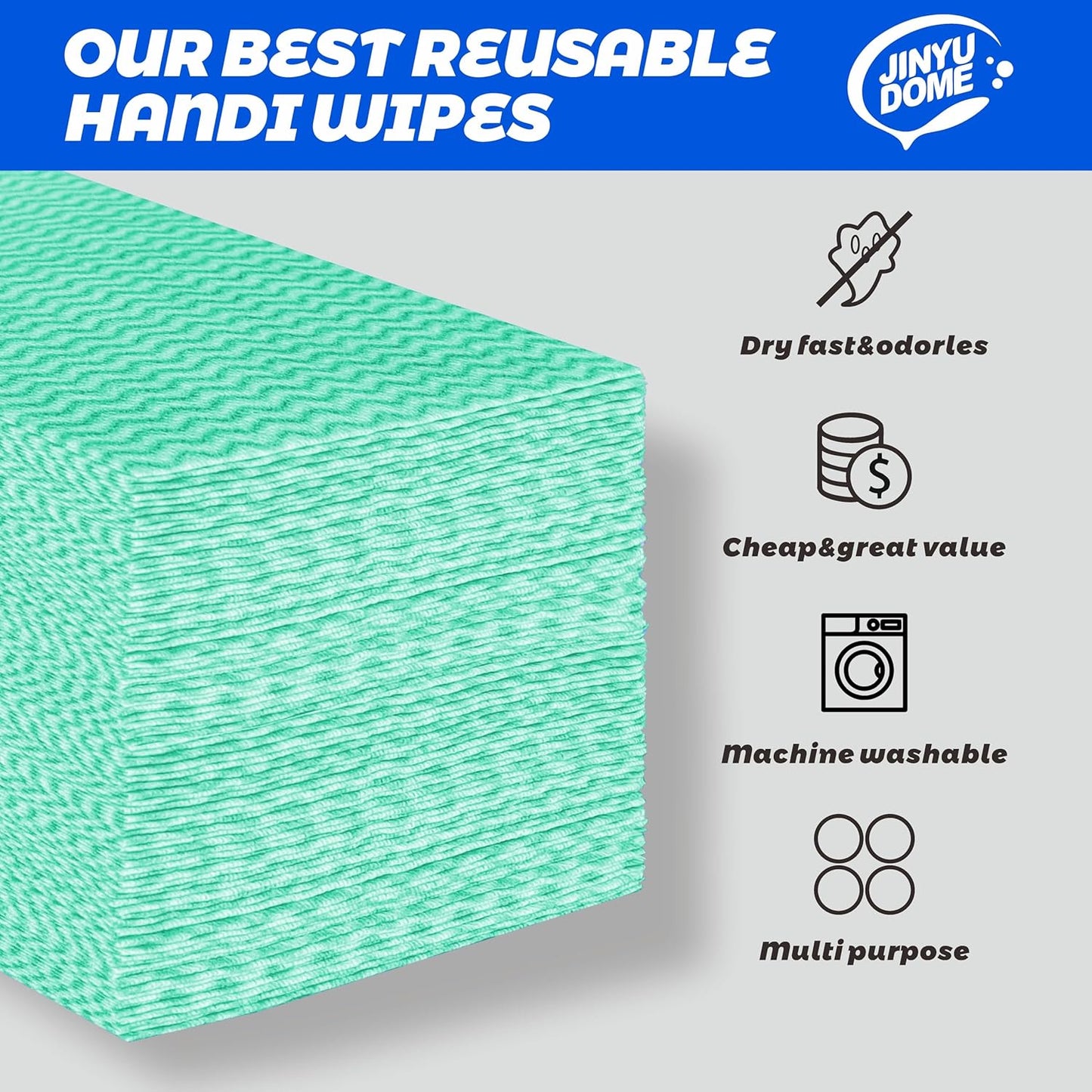 Handi Wipes Reusable Cloths, Green Disposable Kitchen Cleaning Towel Roll, Heavy Duty J Cloth,50