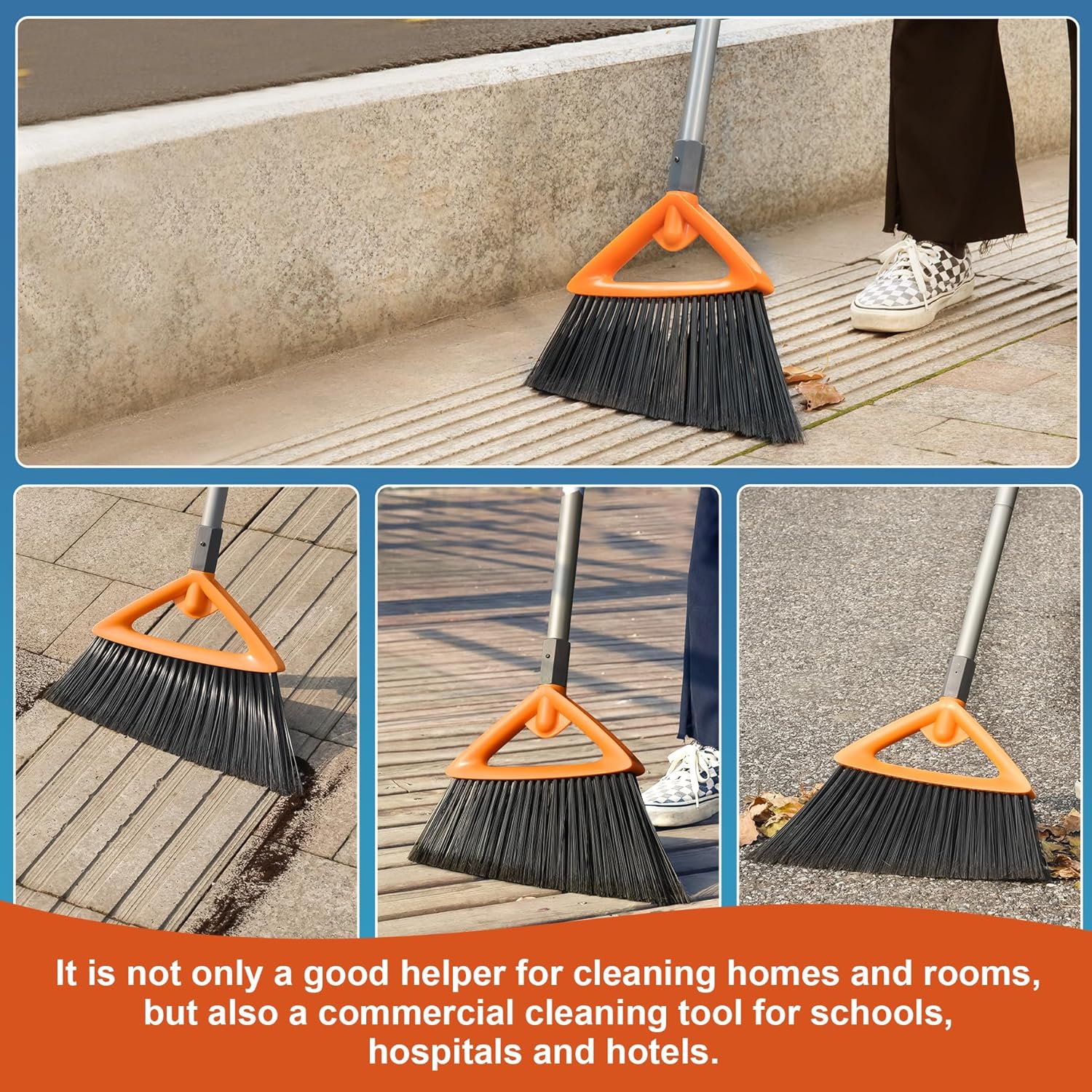 Outdoor Brooms for Sweeping Patio, Commercial Grade Heavy Duty Broom with Stiff Bristle for