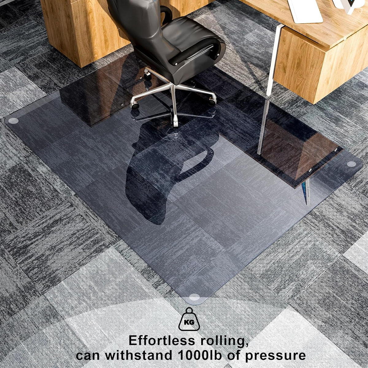GLSLAND Office Chair Mat, 36" x 46" Grey Tempered Glass Floor Mat for Office Chair on Carpet, 1/6"