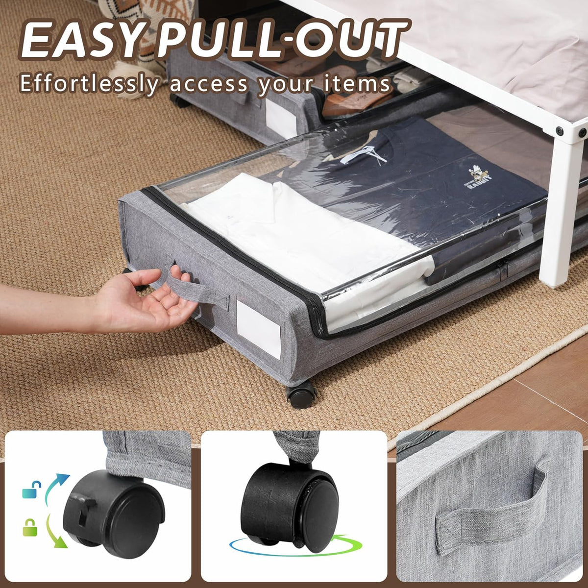 UnderBed Storage Containers, UnderBed Shoe Storage with Wheels, Under Bed Drawers for Clothes Book