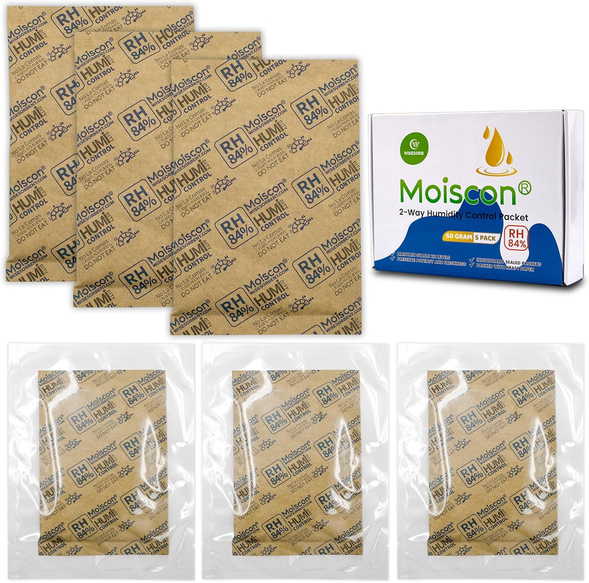 84% Two-Way Humidity Control Packs for Storing 1 lb ??Size 60 ??25 Pack ??Seasoning Packets