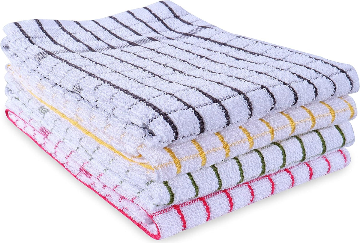 AMOUR INFINI Kitchen Towels Set of 4 - Highly Absorbent, Super Soft Terry Cotton 20x28 Inch Dish