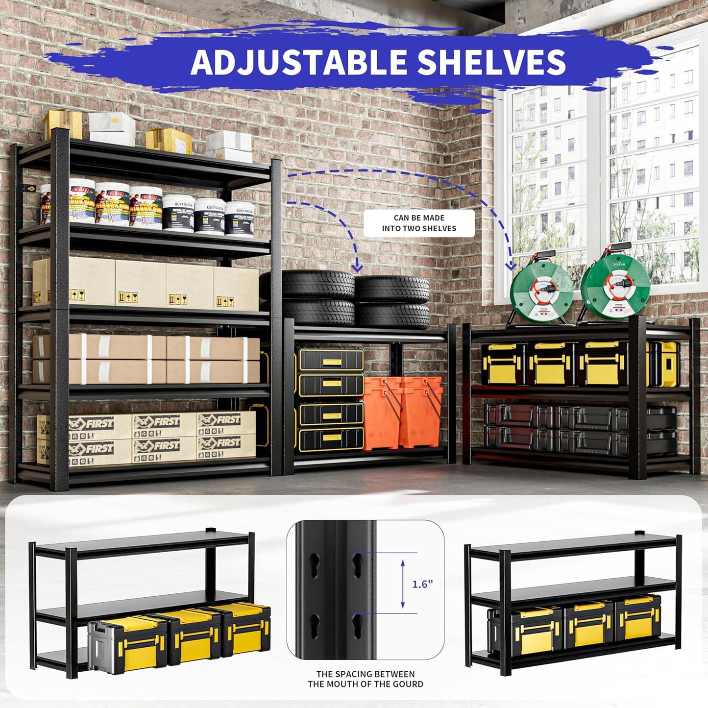 Garage Shelving Unit,2 Pieces78 HThickened Metal Shelving Units for Garage Storage Shelves