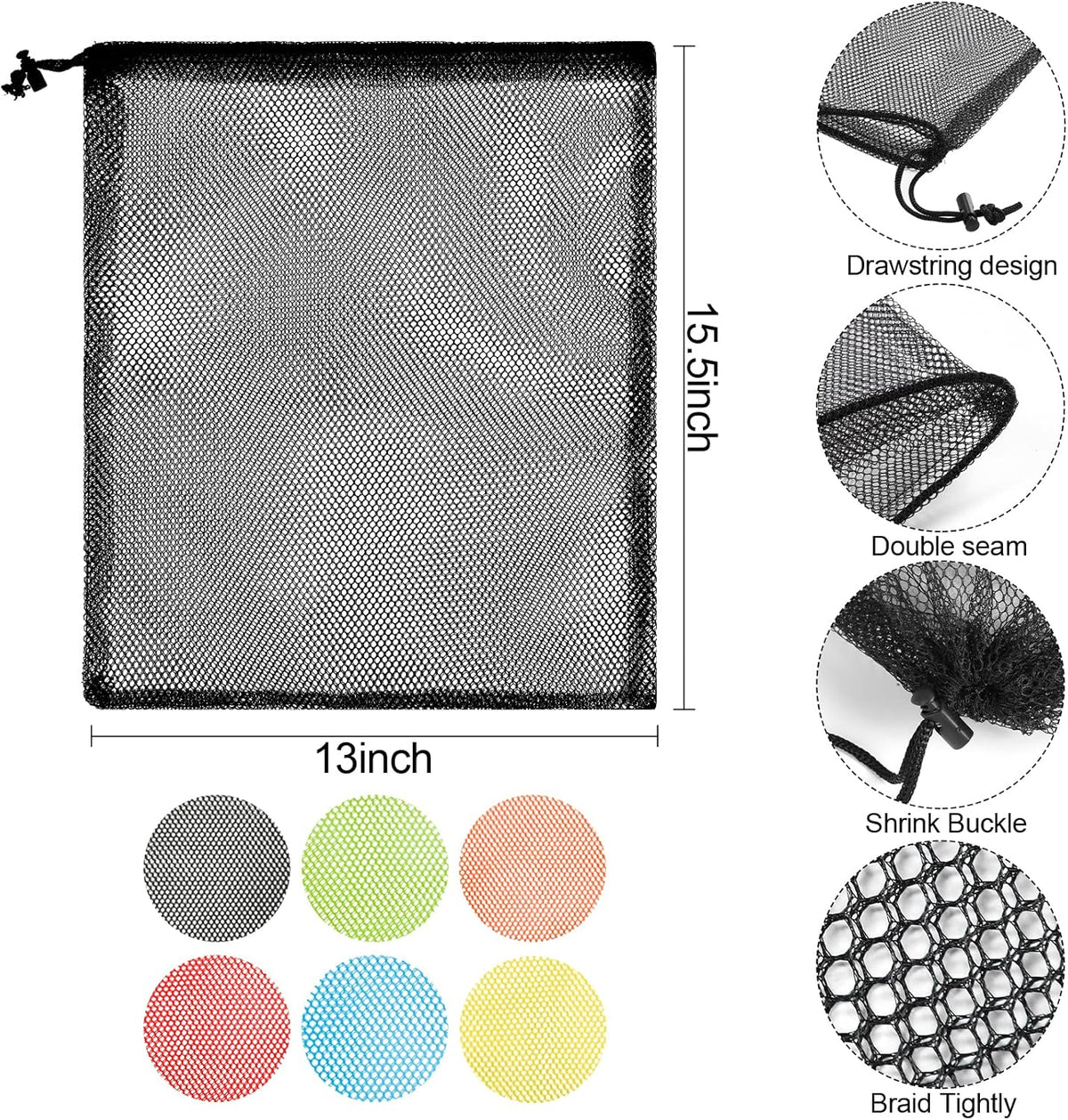 iMucci 13"X15.5" 6Pcs Mesh Laundry Drawstring Bag Nylon Drawstring Gym Bag with Cord Lock Closure