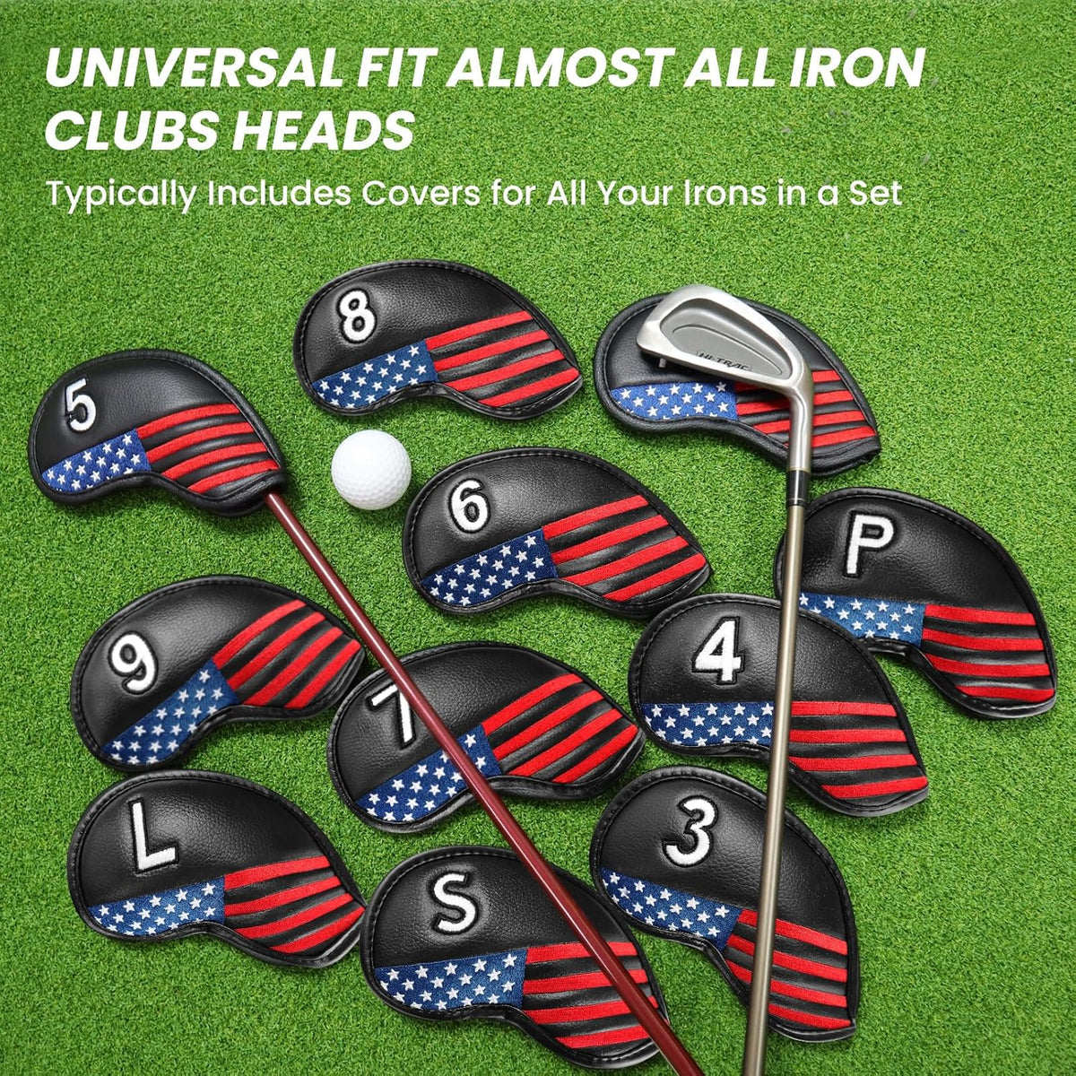 FINGER TEN Golf Club Covers for Irons Magnetic Value 11 Pack, Synthetic Leather Deluxe Head Cover