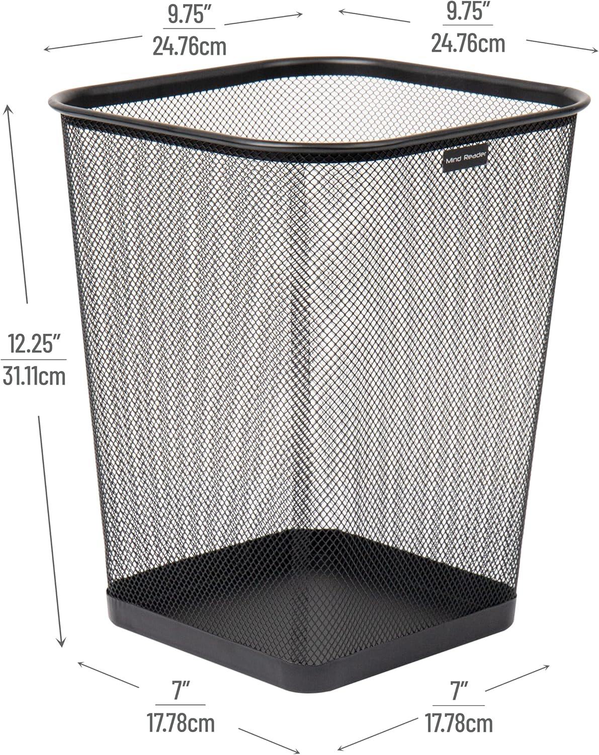 Mind Reader Mesh Trash Can, Waste Paper Basket, Square, Office, Metal Mesh, 9.75"L x 9.75"W x