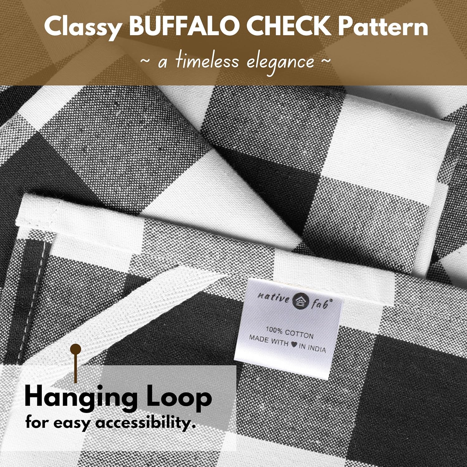 Native Fab 12-Pack Kitchen Towel with Hanging Loop 16x26 inches, Cotton Buffalo Check Kitchen