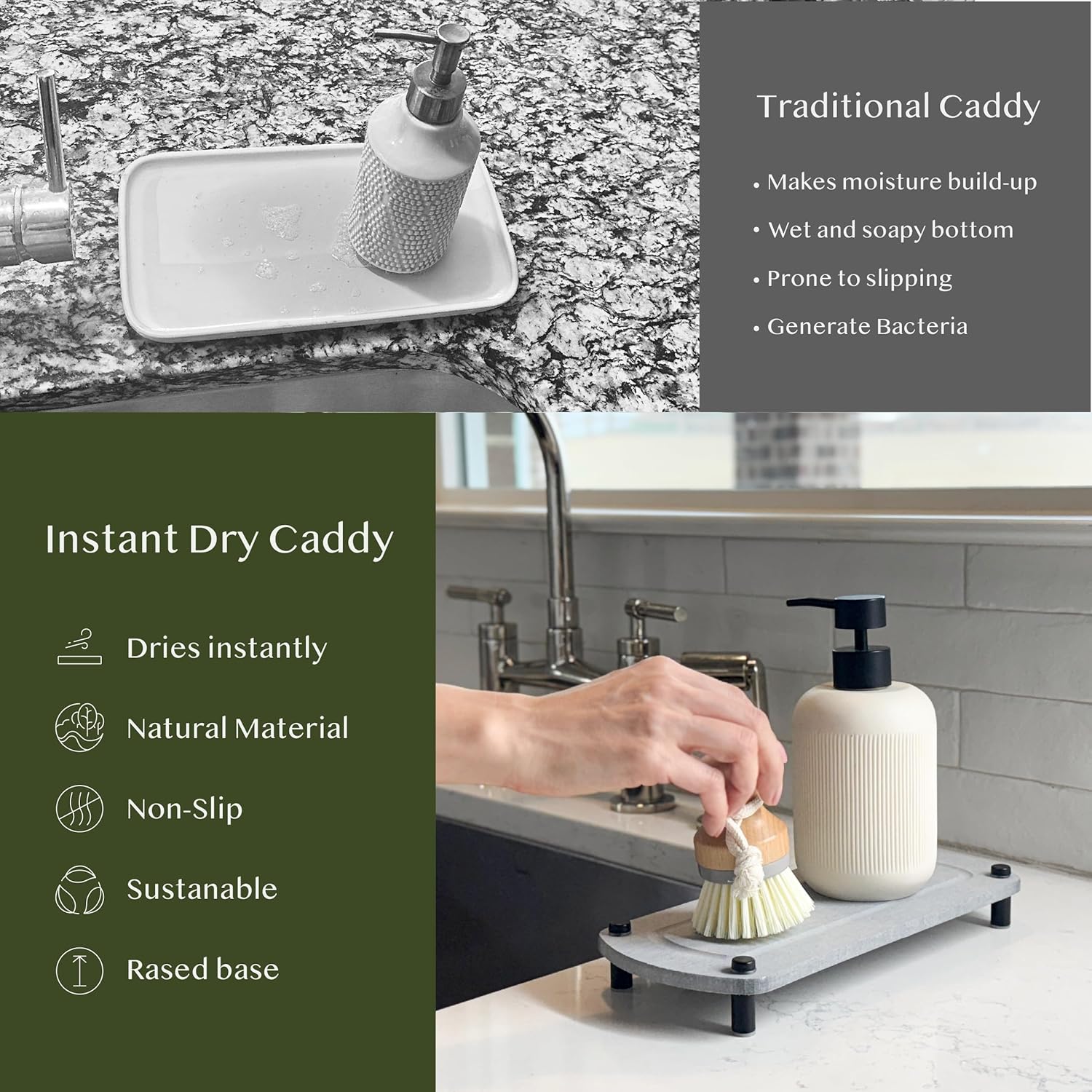 2PCS Water Absorbing Stone Soap Tray for Kitchen Bathroom Sink, Quick Dry Diatomaceous Earth Drying