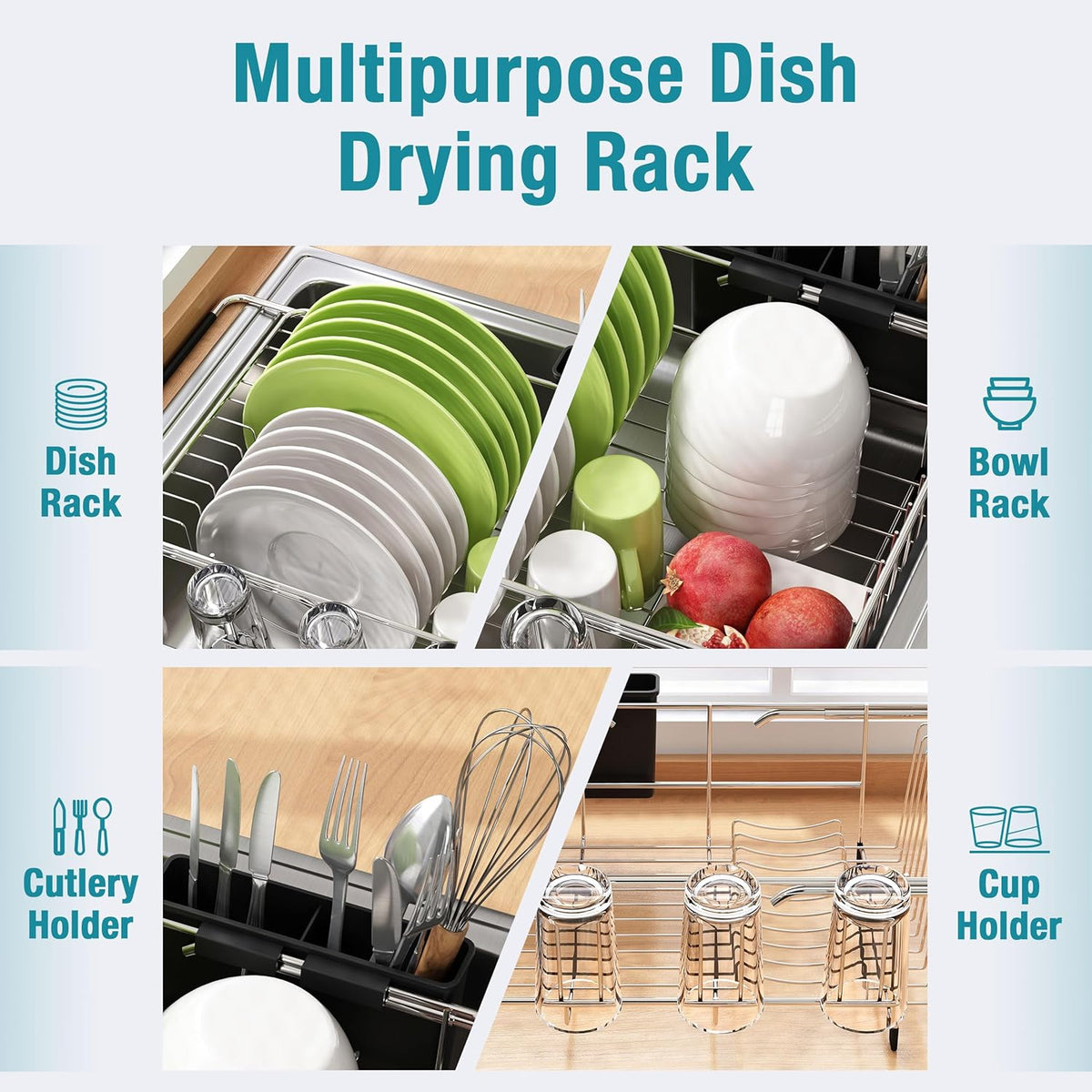 JASIWAY Dish Drying Rack in Sink, Expandable Stainless Steel Dish Drainers for Kitchen Counter
