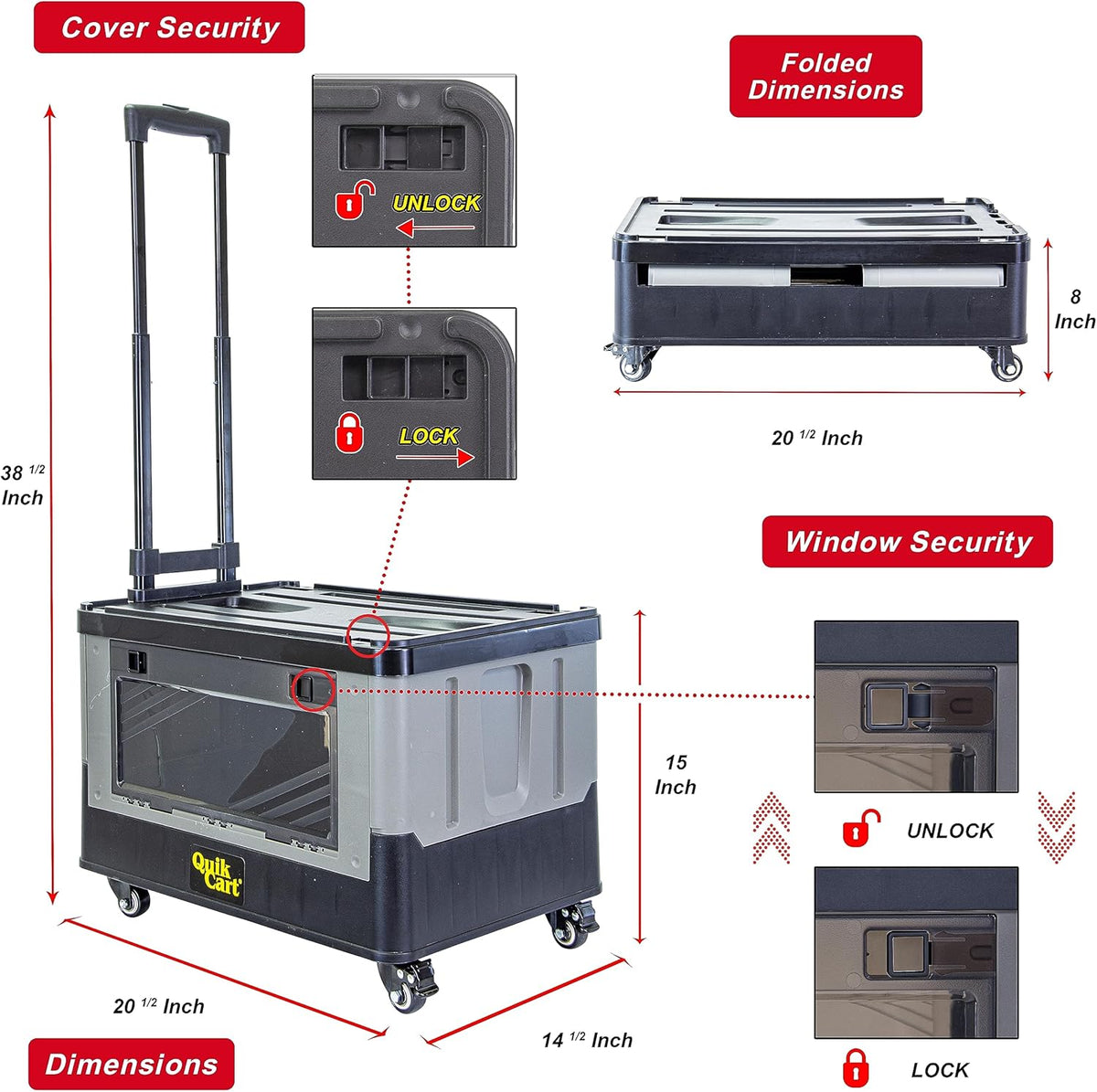 dbest products Quik Cart Extended Four Wheeled Rolling Crate Teacher Utility with seat Dual
