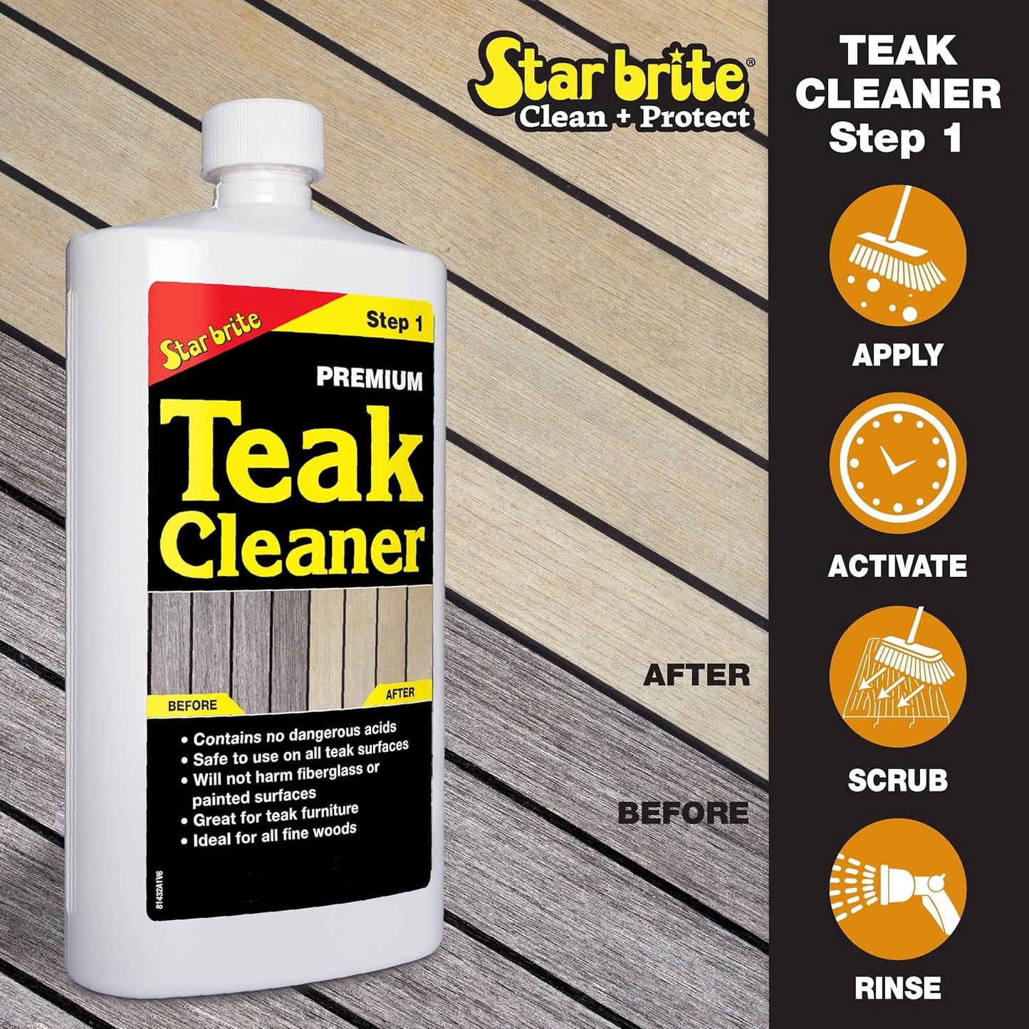 STAR BRITE Teak Kit - Restore Decks, Patio, Outdoor Furniture, Boats & Fine Wood - Marine Grade