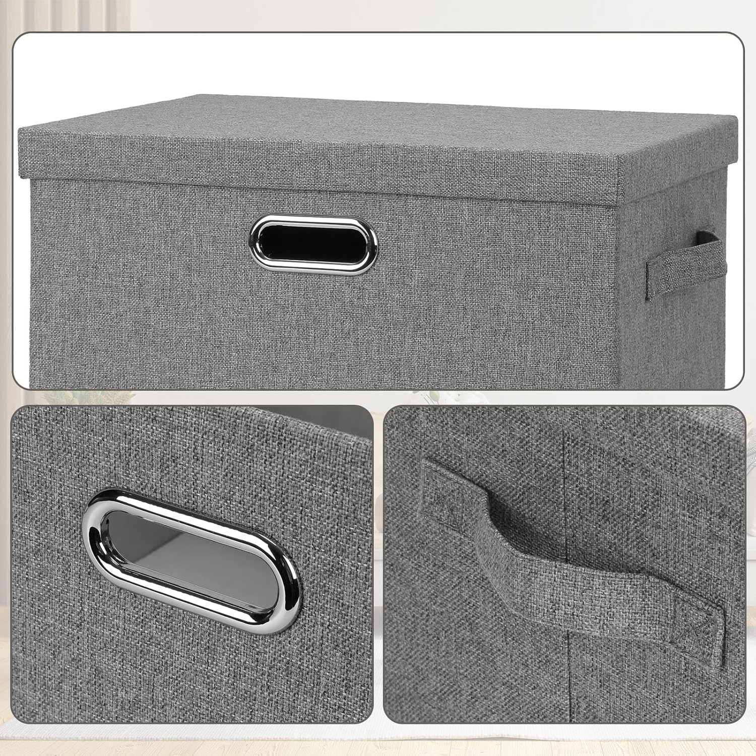 Large 17" 36 Quart Collapsible Stackable Storage Bins with Lids, 5 Packs Gray Foldable Fabric