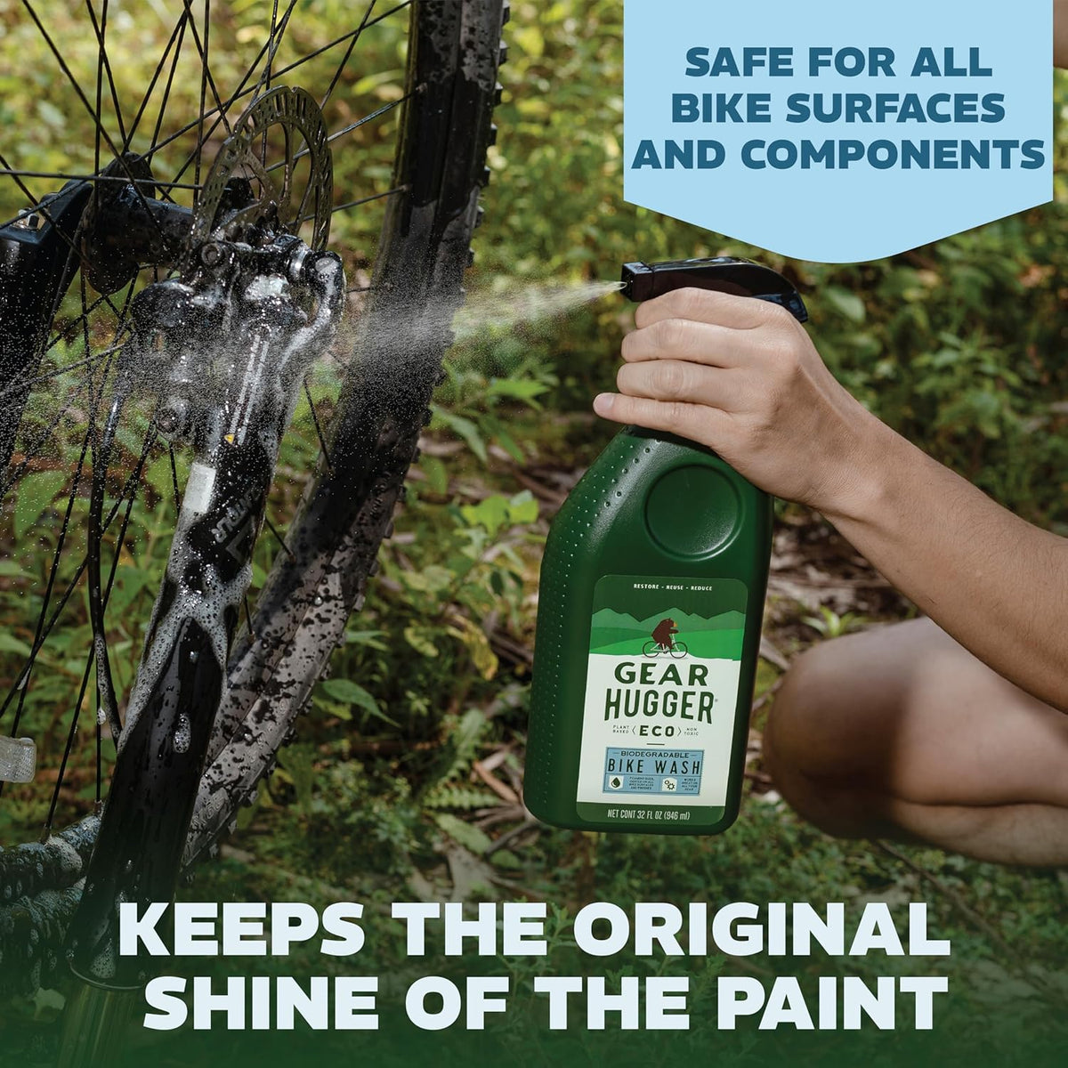 Gear Hugger Bike Wash Spray (32 oz, Pack of 1) – Eco-Friendly Cleaner Spray, Wash Soap with Natural