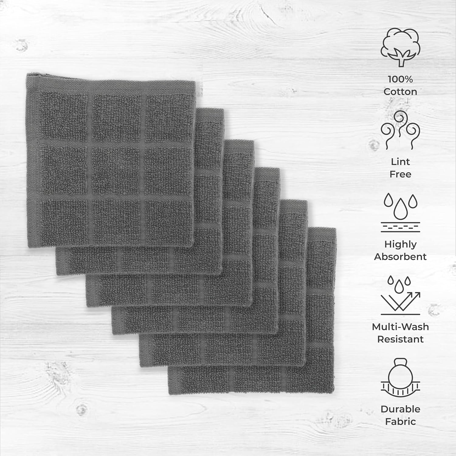 100% Cotton Terry Dish Cloth & Dish Towel, 6 Pack, Super Soft and Absorbent Kitchen Towels, Perfect