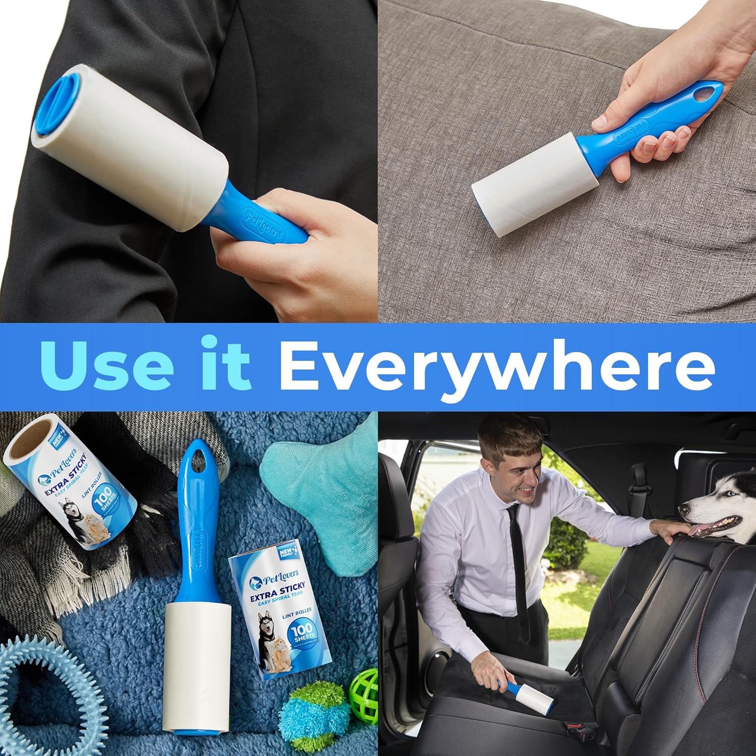 PetLovers Extra Sticky Lint Roller Ultimate Value Set 400 Sheets for Pet Hair Removal, Dog and Cat