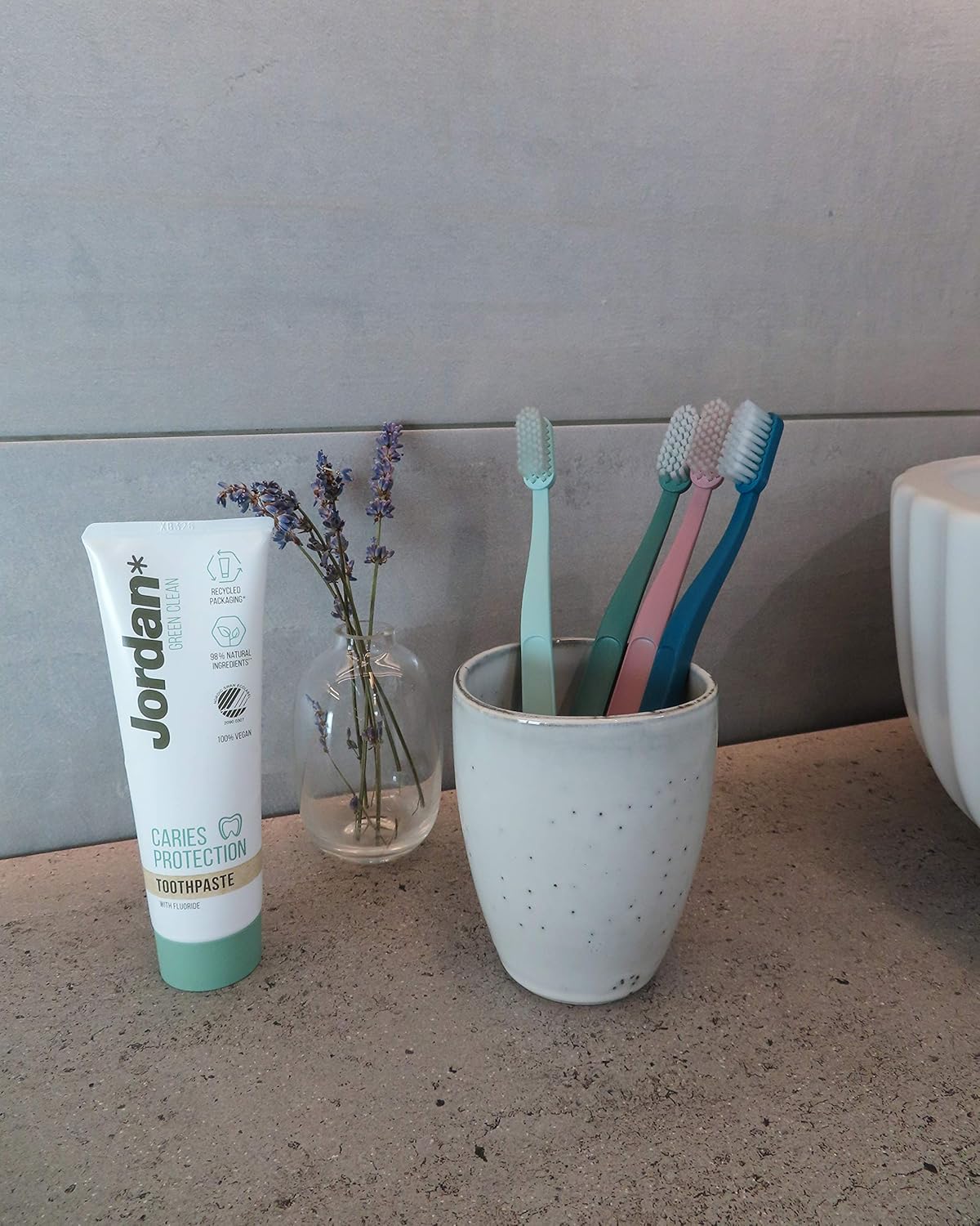 Jordan Green Clean Manual Toothbrush - Sustainable, Scandinavian Design, Soft Bristles, Mixed