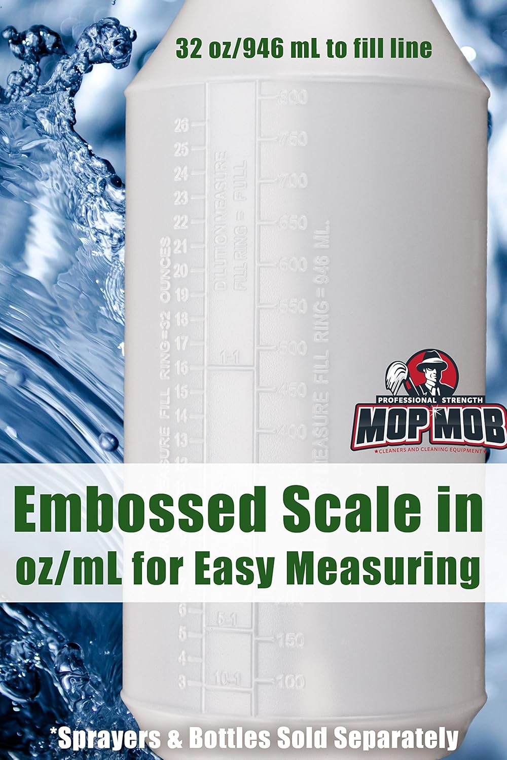 Commercial-Grade Chemical Resistant 32 oz Bottles ONLY 4 Pack Embossed Scale For – view 3