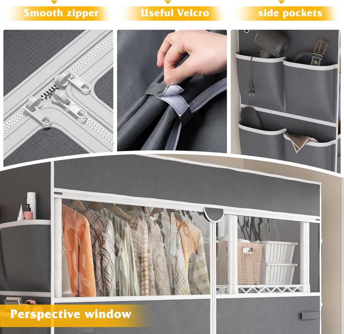 Raybee Clothes Rack with Cover,Clothing Racks for Hanging Clothes with Wheels and Adjustable