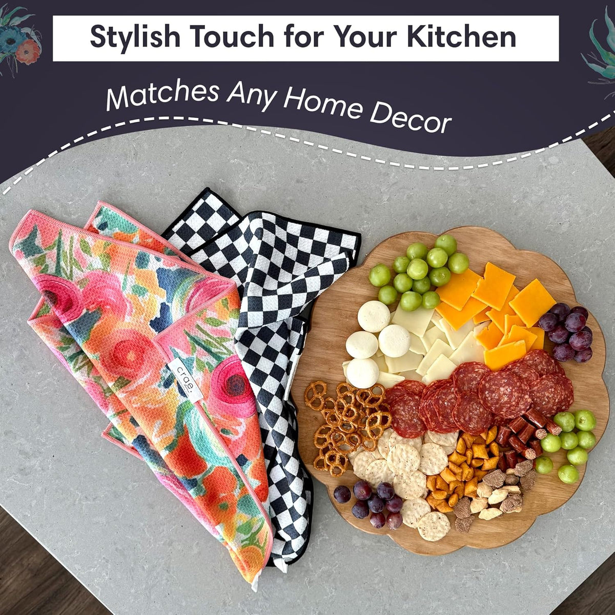 2 Double Sided Microfiber Hand Towels, 17x27 Inches Waffle Design Kitchen Towels Set, Durable &
