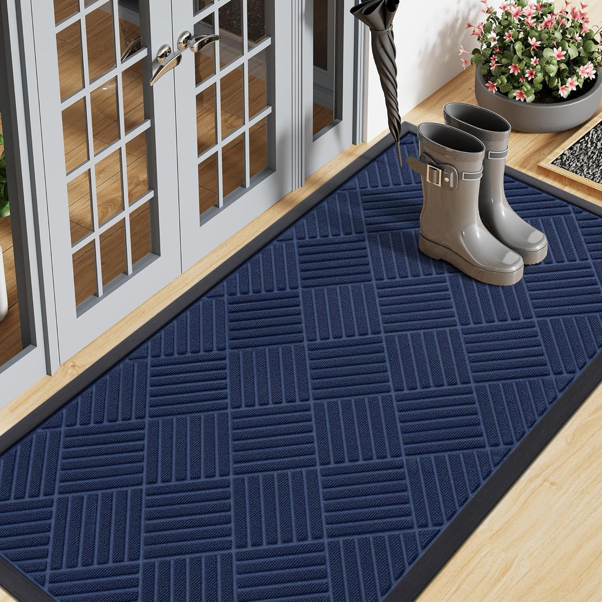Smiry Front Door Mat Outside Entrance, Heavy Duty Outdoor Indoor Natural Rubber Doormat, Non Slip