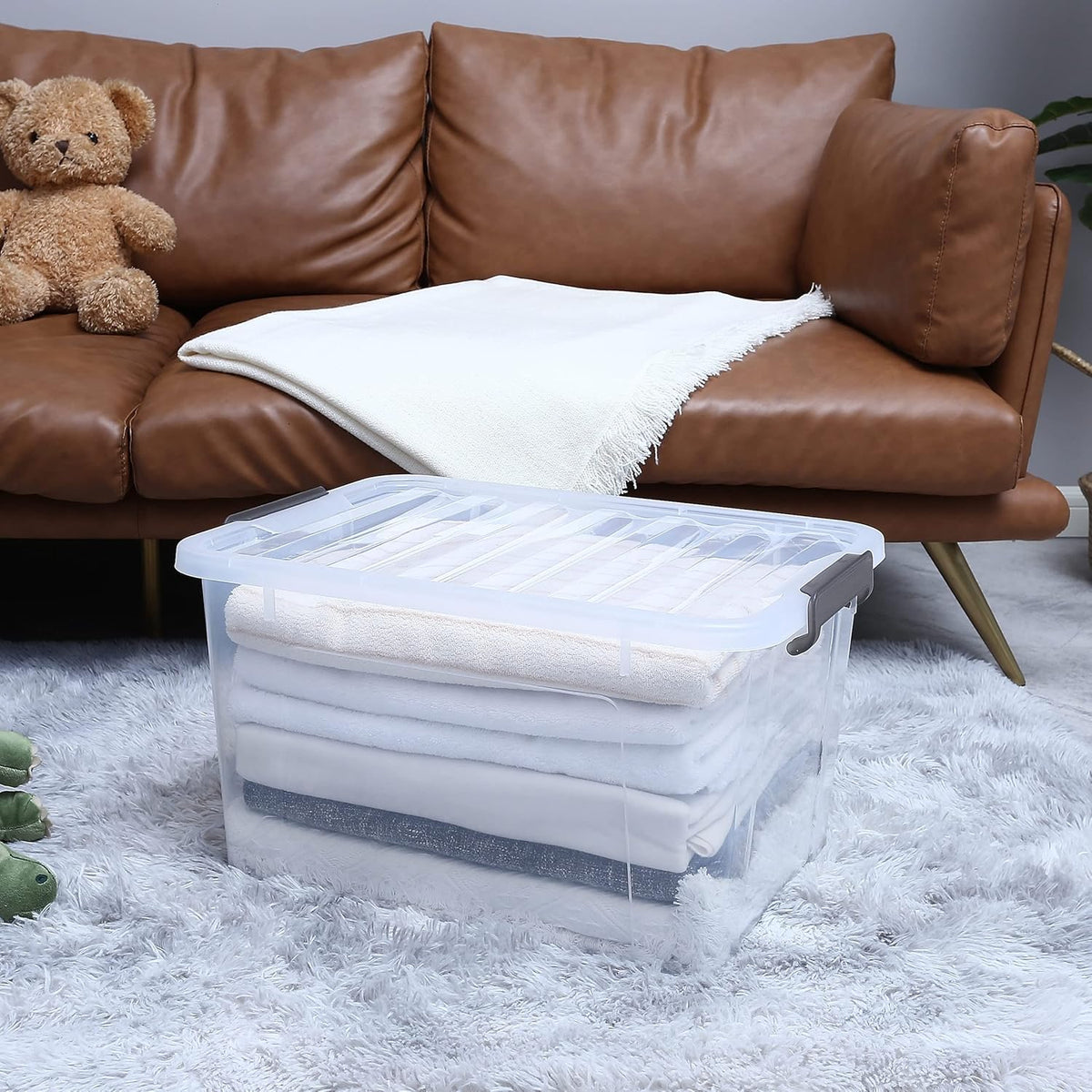 Citylife 44.4 QT Plastic Storage Bins with Latching Lids Stackable Storage Containers for