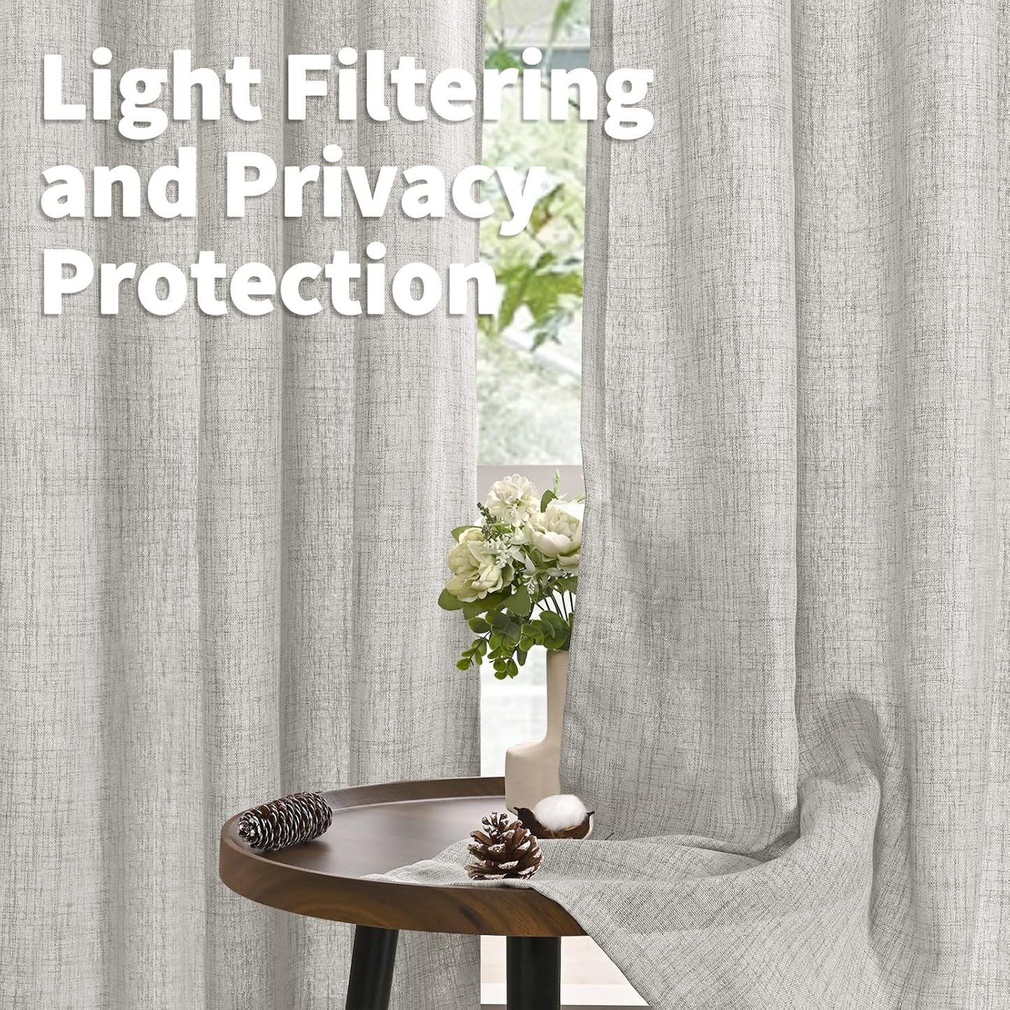 YoungsTex Light Grey Linen Curtains 78 Inch Length for Living Room, Light Filtering Semi Sheer