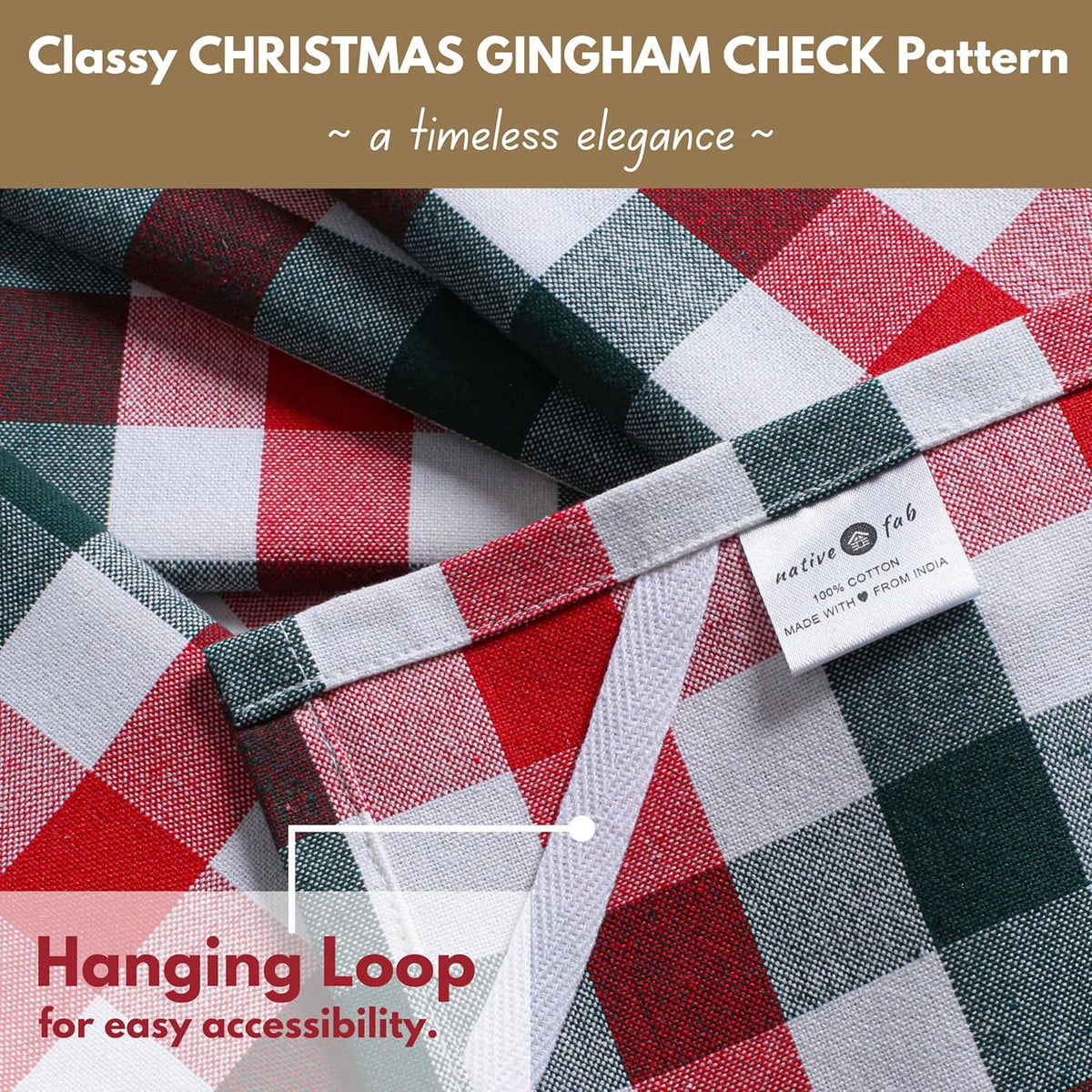 Native Fab Gingham Check Kitchen Towels 4 Pack 16x26 Inches - 100% Cotton, Soft, Absorbent Tea