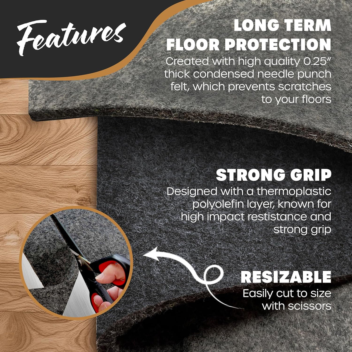 Nevlers 4'x6' Felt TPO Non Slip Rug Pad | 1/4" Thick Anti Slip Rug Grips | Carpet Pads Non Slip