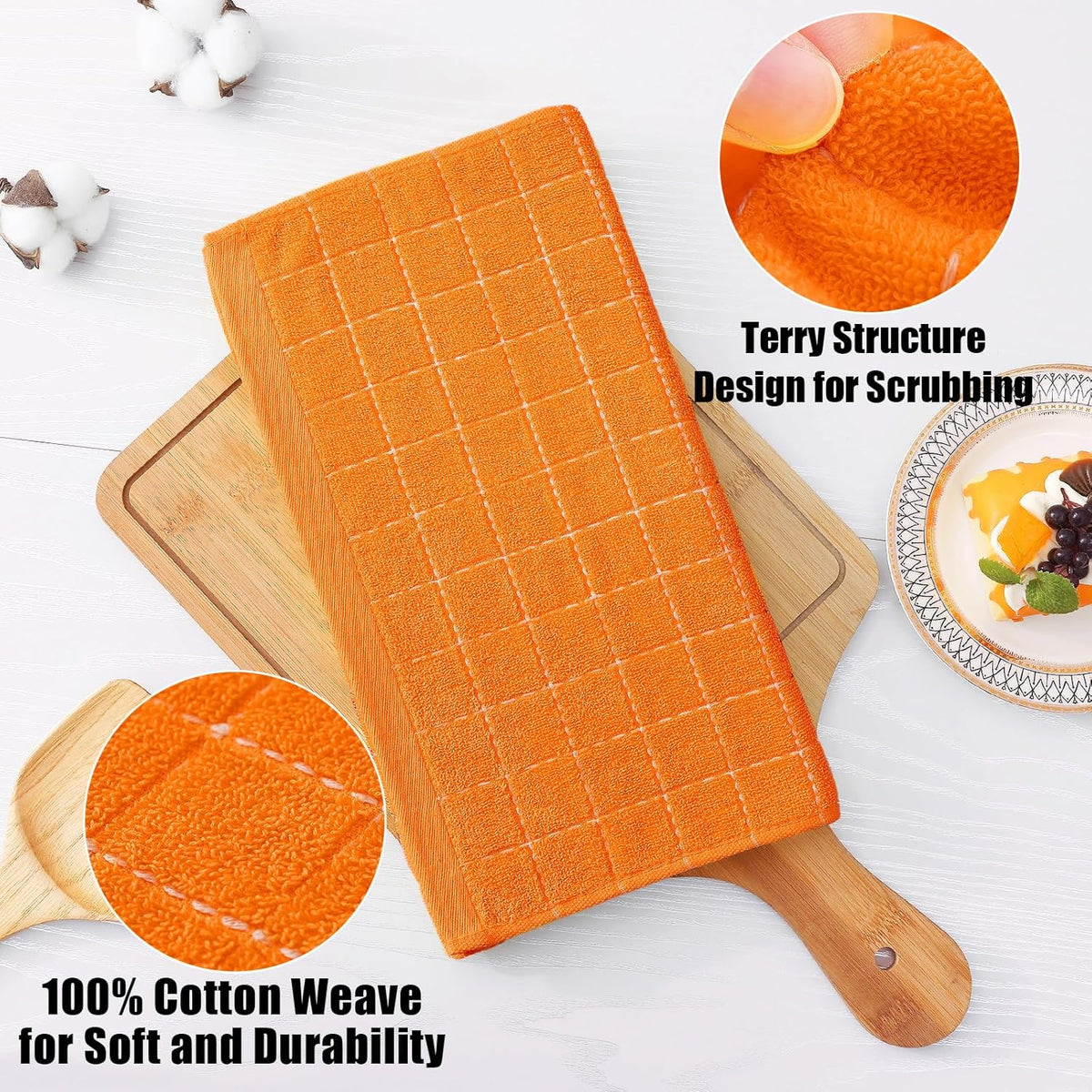 Homaxy 100% Cotton Terry Kitchen Dish Cloths, Ultra Soft and Absorbent Dish Towels for Kitchen