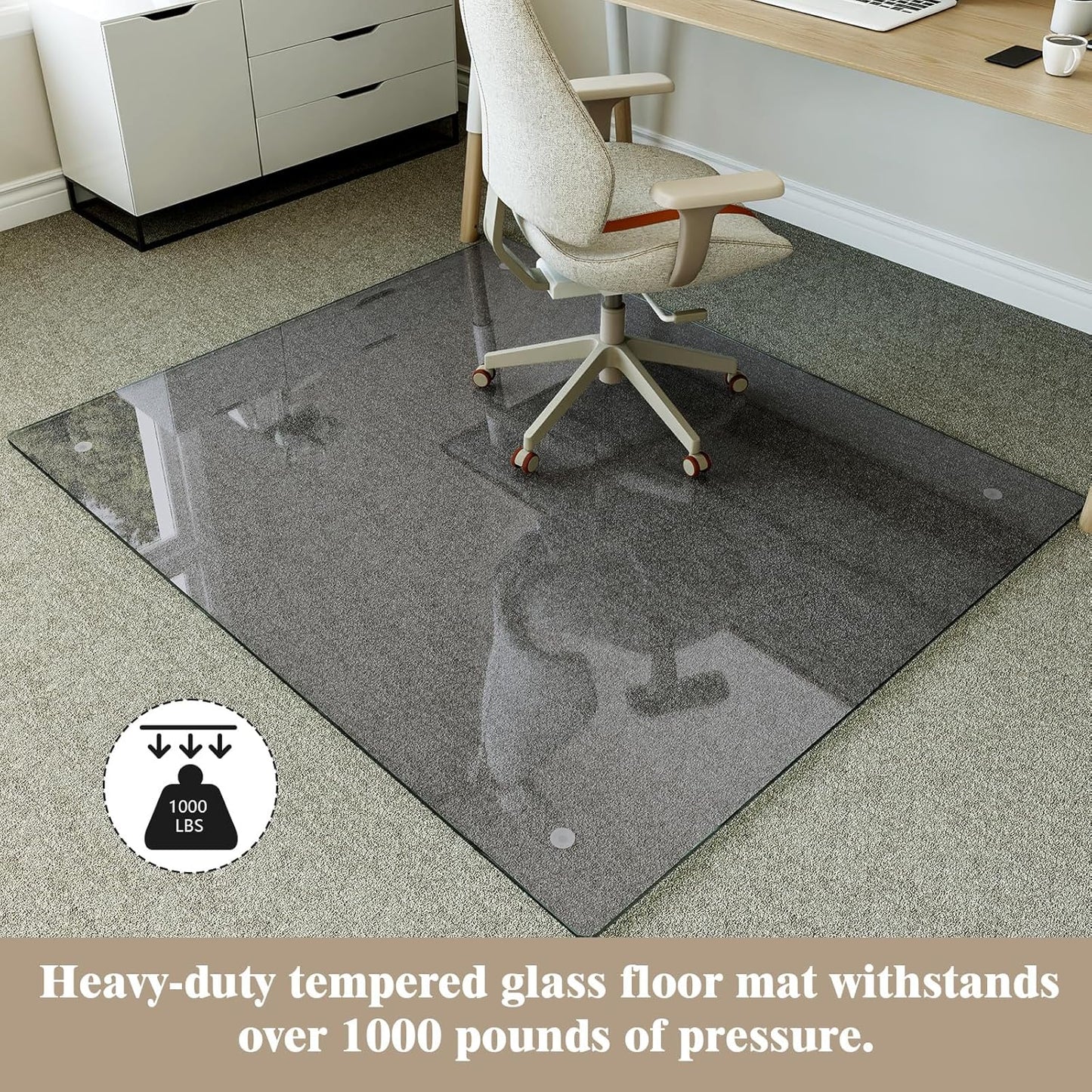 Koonmi Tempered Glass Chair Mat for Hardwood Floors & Carpets, 46" x 55“ Grey Heavy Duty Office