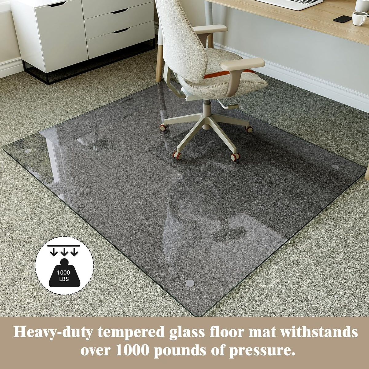 Koonmi Tempered Glass Chair Mat for Hardwood Floors & Carpets, 46" x 55“ Grey Heavy Duty Office