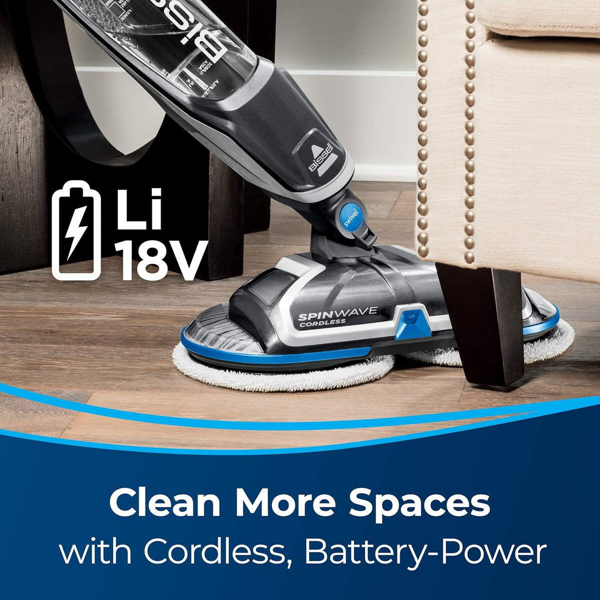 BISSELL Spinwave Cordless Hard Floor Expert Spin Mop Cleaner 18V with washable mop pads for sealed